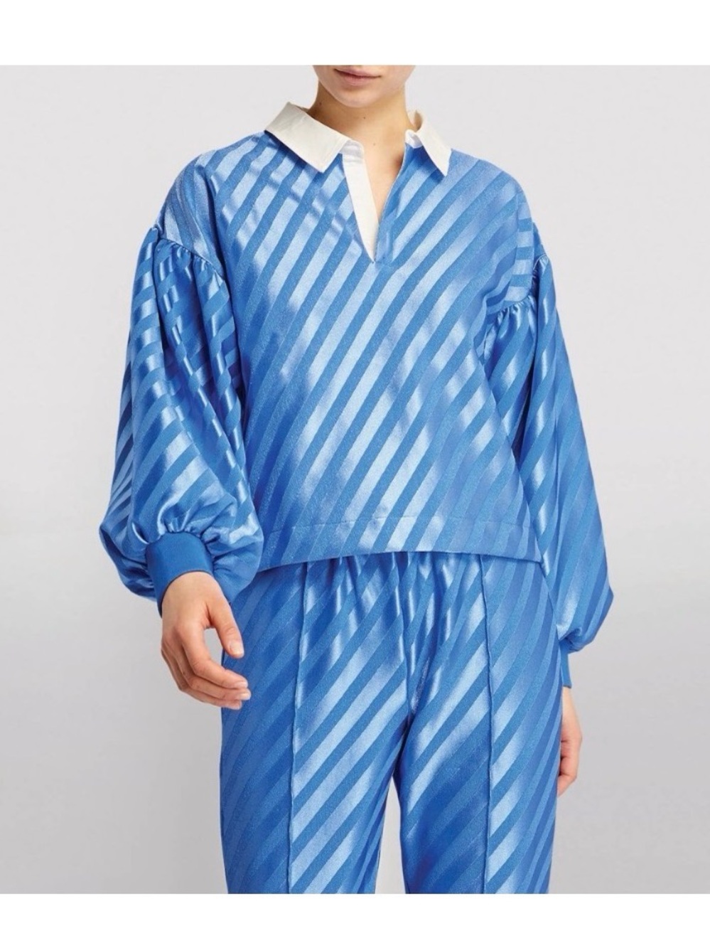 STINE GOYA Blue Striped Wide-Leg Pants Set